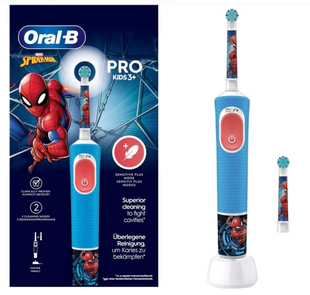 Електрична зубна щітка дитяча Braun Oral-B D103 Pro Kids SpiderMan + додаткова насадка, Блакитний