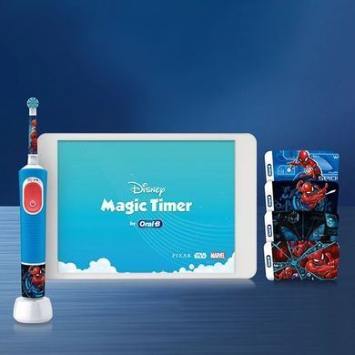 Електрична зубна щітка дитяча Braun Oral-B D103 Pro Kids SpiderMan + додаткова насадка, Блакитний