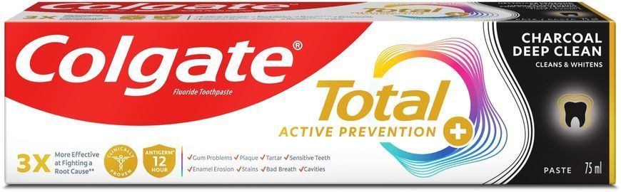 Зубная паста Colgate Total Charcoal Deep Clean Активная Защита + Глубокая чистка с углем 75 мл